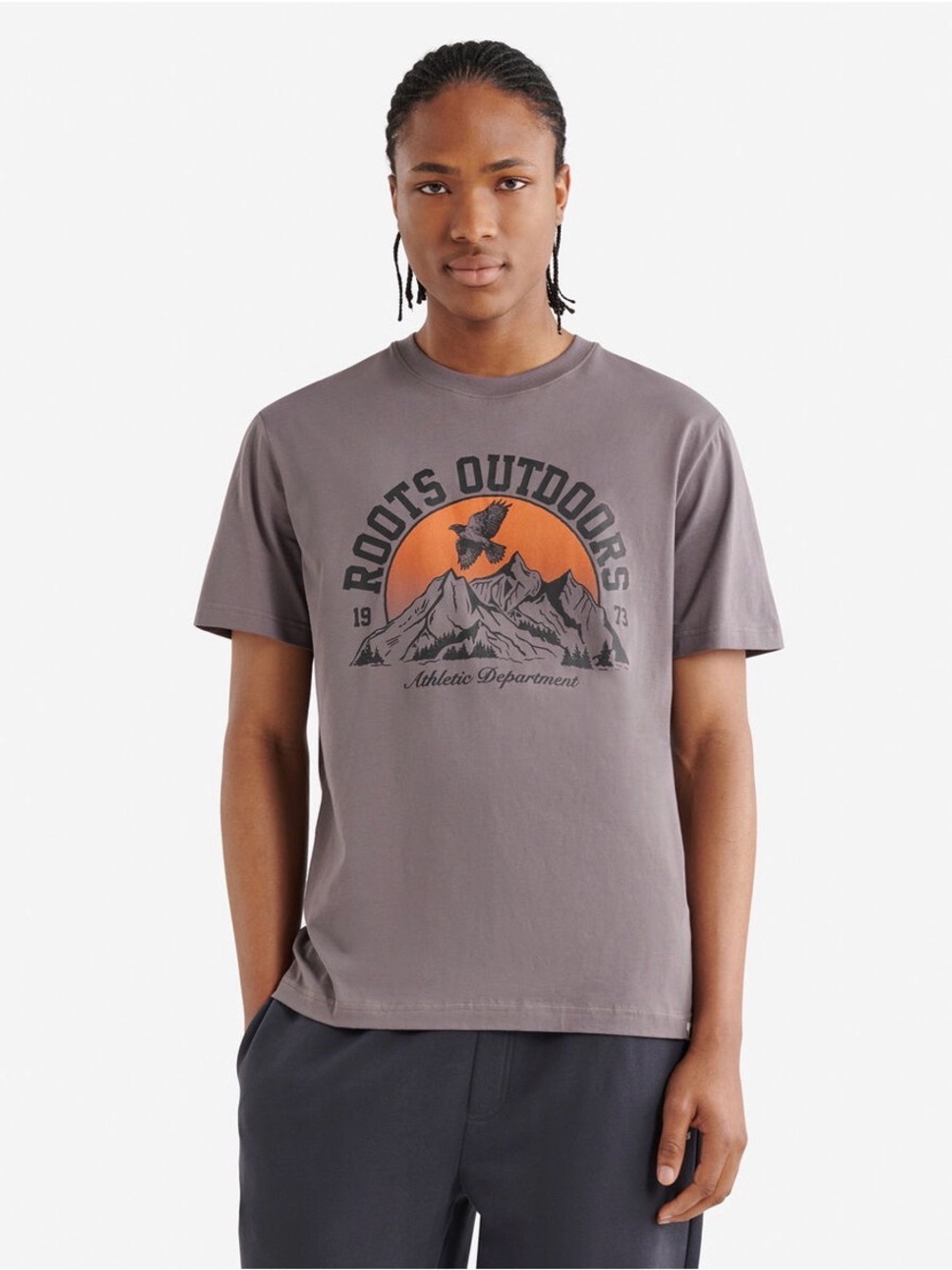 Roots Gray Short-Sleeve Tee with Orange Mountain Graphic